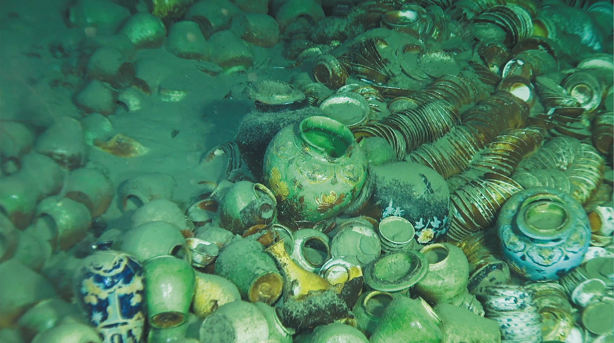 Porcelain relics scattered around one of the shipwrecks in the South China Sea.
