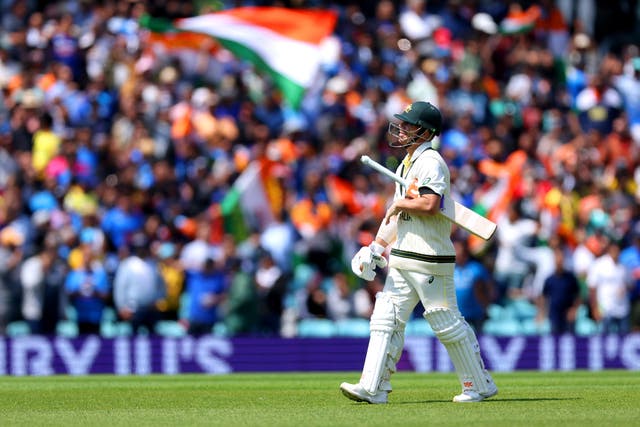 Australia’s David Warner walks off after being dismissed in the World Test Championship (Steven Paston/PA)