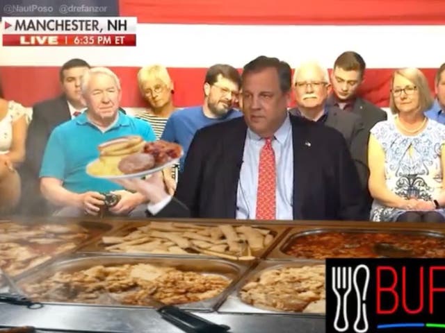 <p>Donald Trump shared a video edited to make it appear as if Chris Christie launched his campaign at a buffet</p>