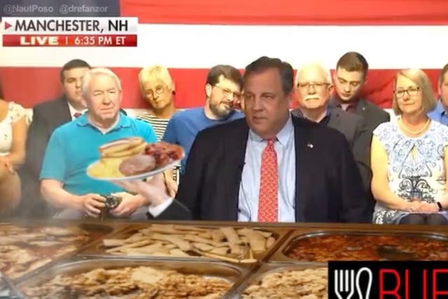 <p>Donald Trump shared a video edited to make it appear as if Chris Christie launched his campaign at a buffet</p>