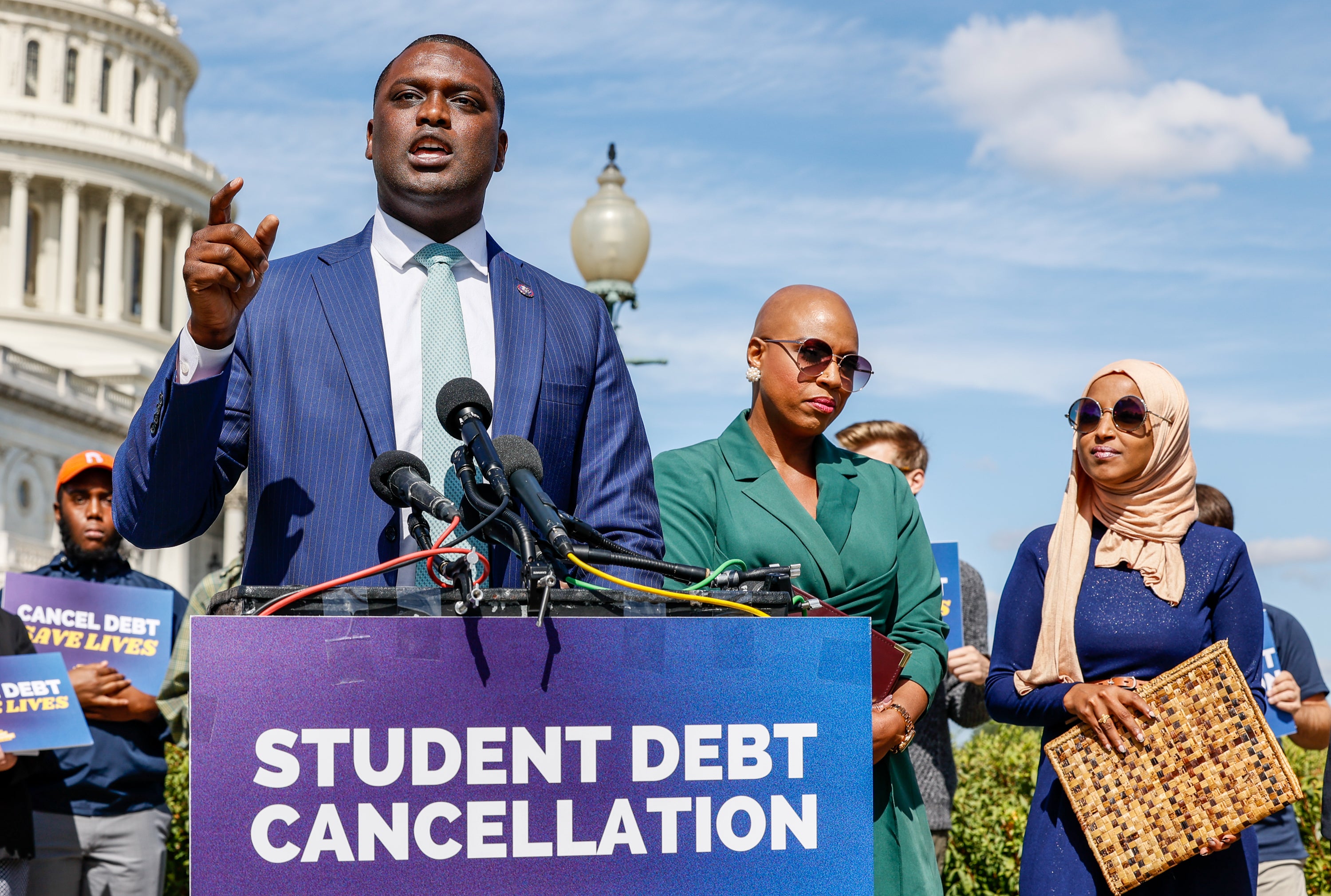 Rep. Mondaire Jones (D-NY) speaks during a press conference held to celebrate U.S. President Joe Biden cancelling student debt on Capitol Hill on September 29, 2022 in Washington, DC