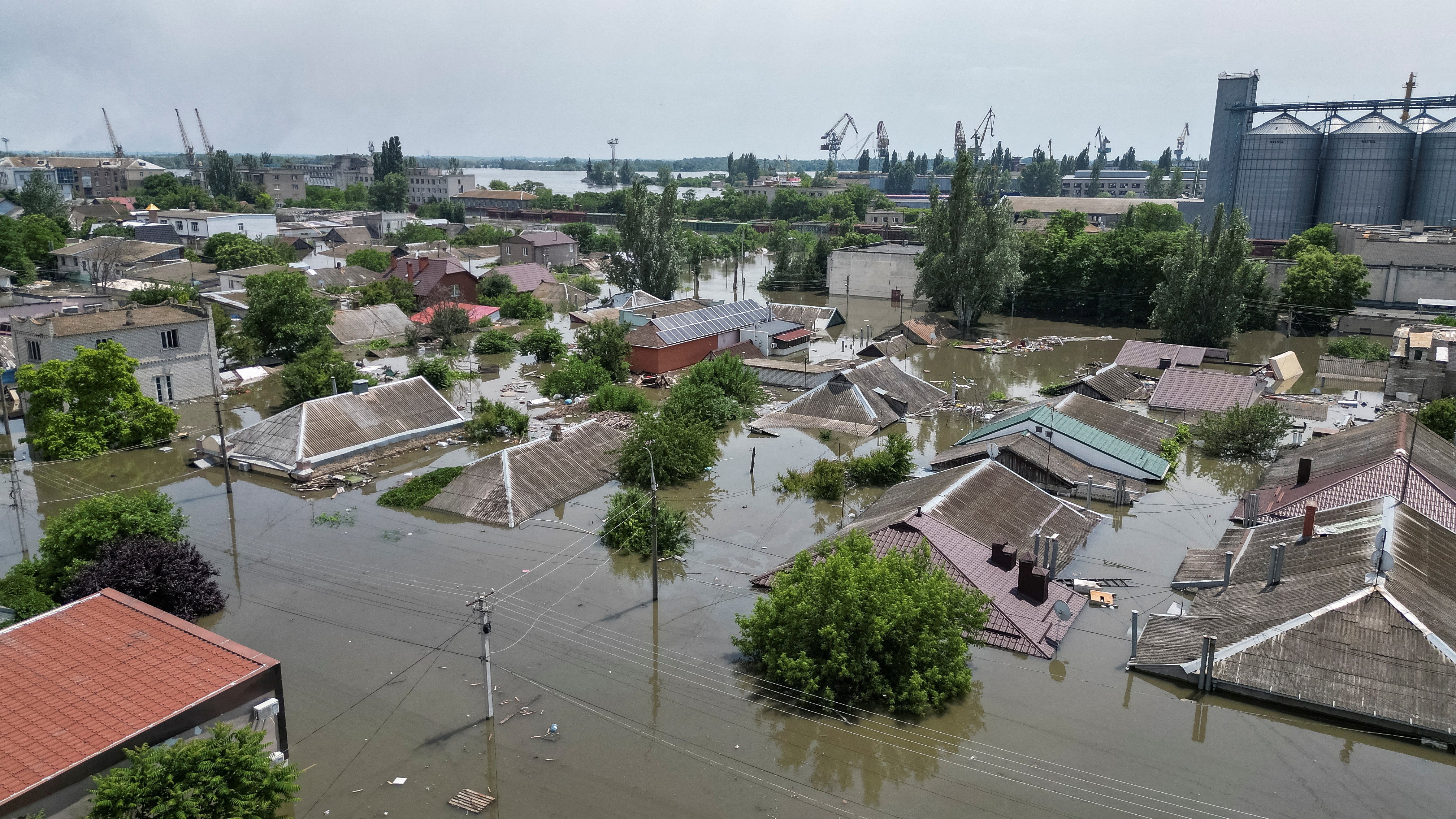 Flooding caused by the destruction of the Nova Kakhovka dam in Ukraine