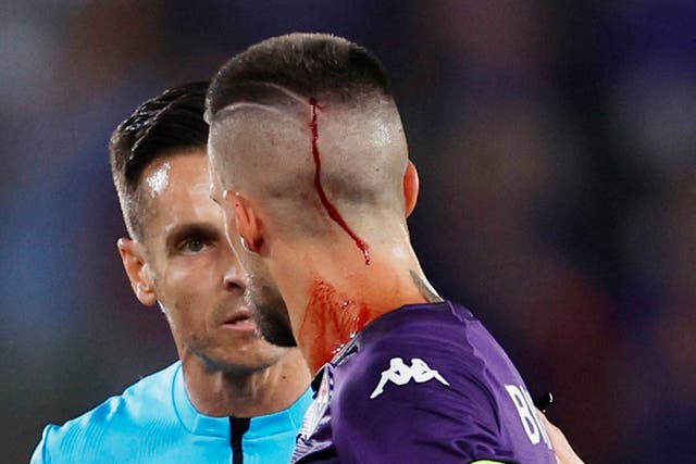 <p>Cristiano Biraghi needed treatment for the head wound </p>