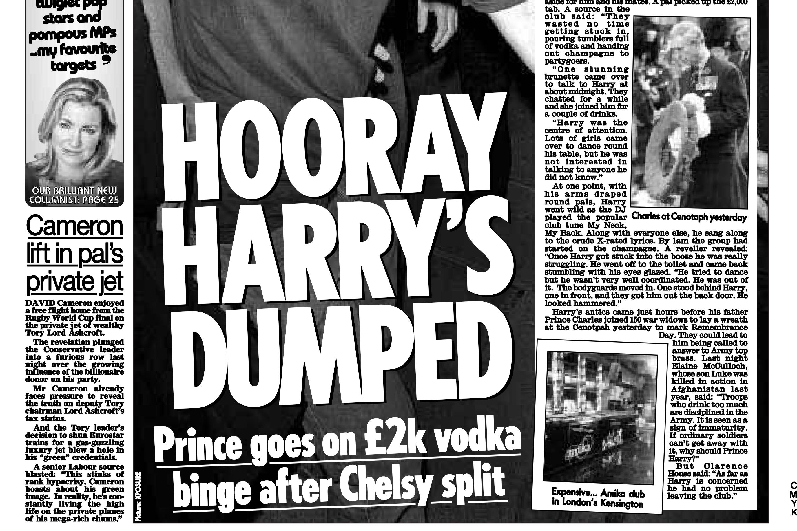 A newspaper article about the Duke of Sussex published in the Sunday Mirror in 2007