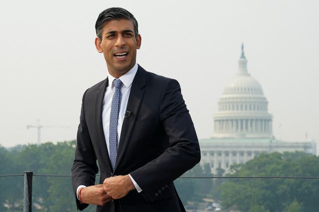 Prime Minister Rishi Sunak speaks to the media during his visit to Washington DC in the US (Kevin Lamarque/PA)