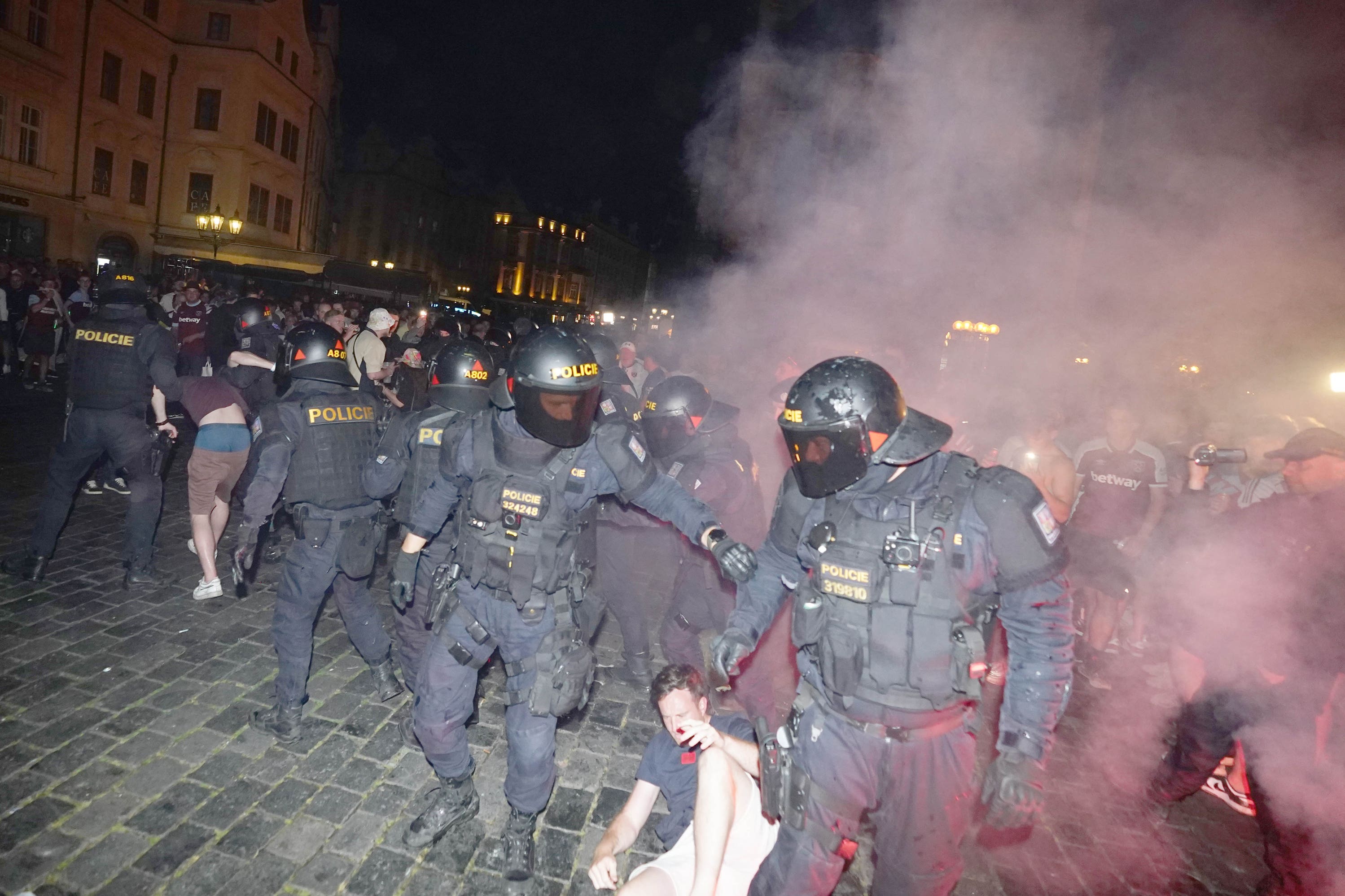 West Ham fans clashed with local police in Prague