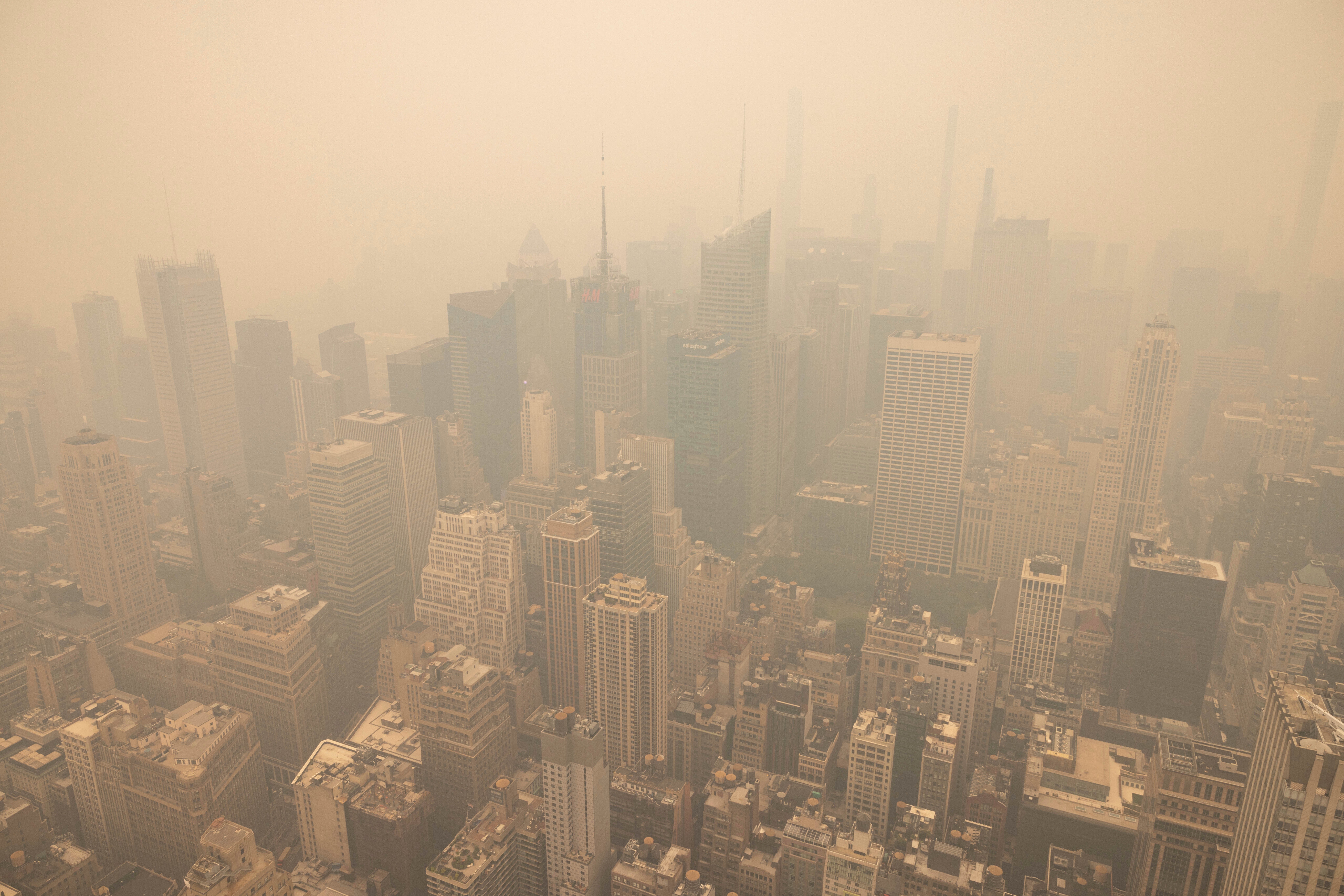 New York City is covered in haze as photographed from the Empire State Building observatory on Wednesday