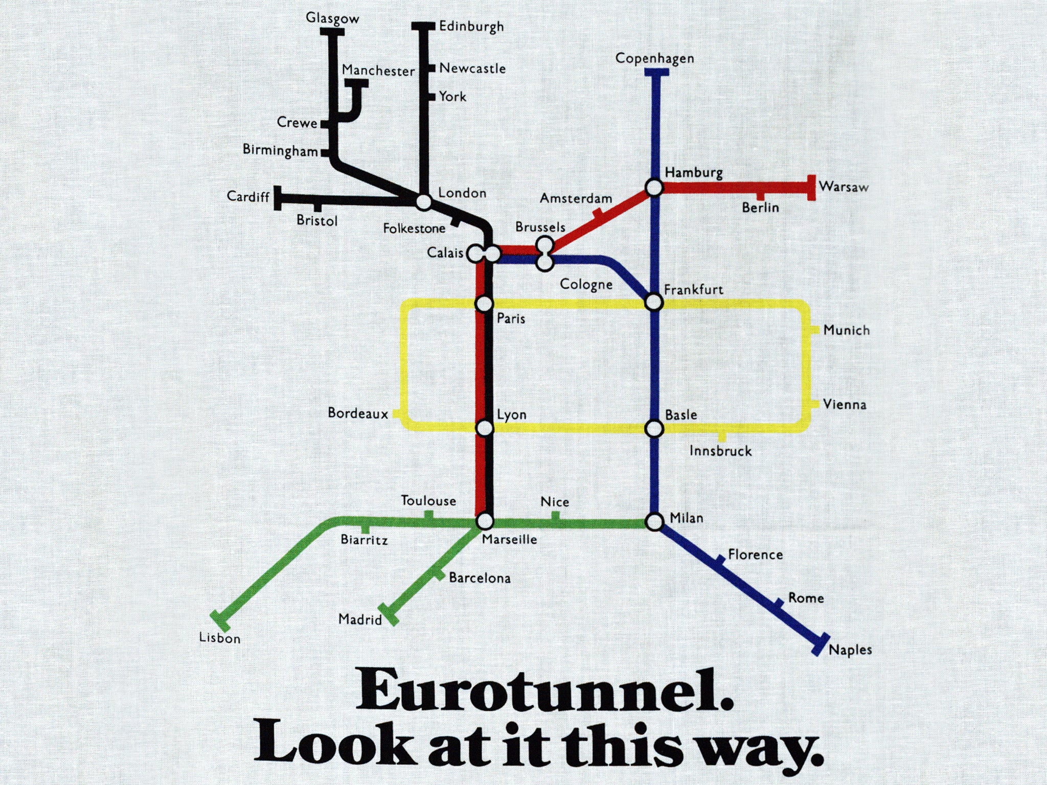 One advert for north of London services likened international rail travel to the Tube network
