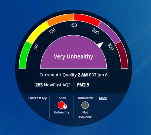 New York’s air pollution levels stand in the purple category deemed ‘hazardous’