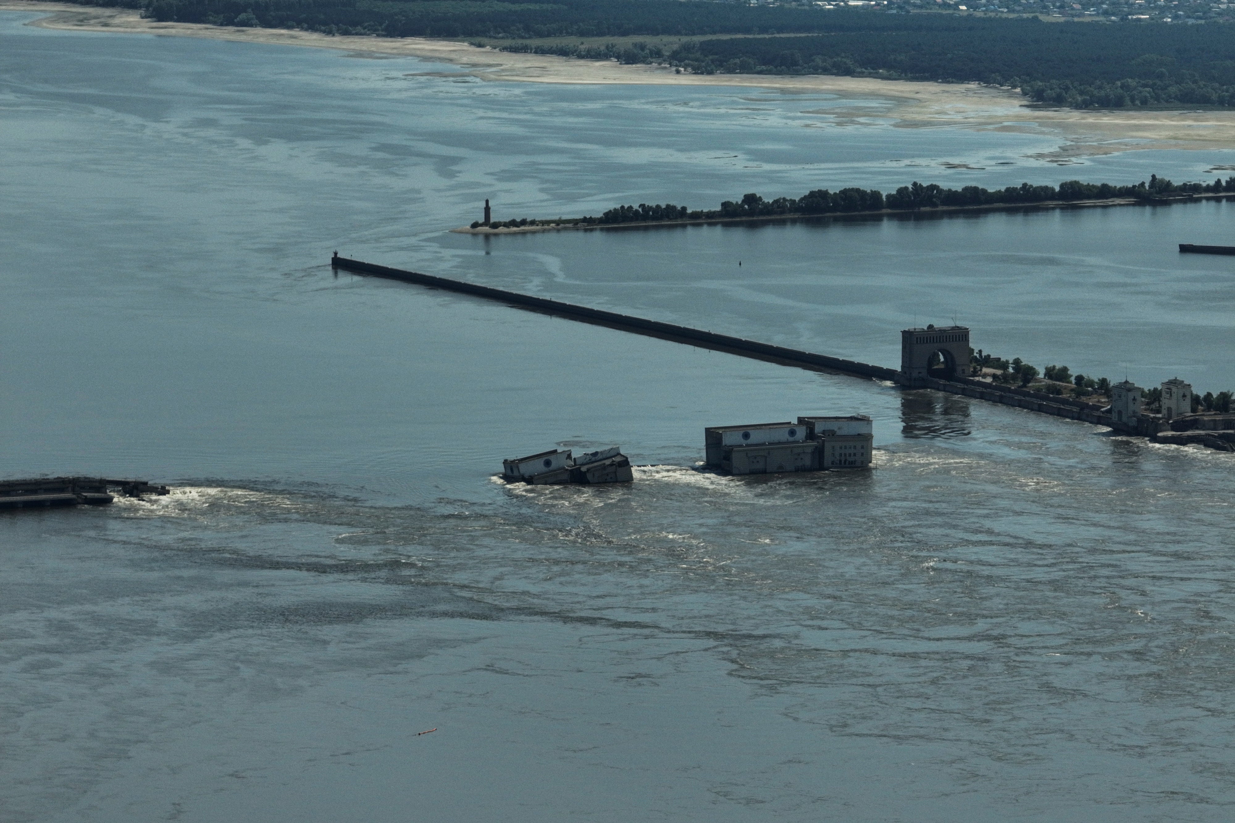 CORRECTION Russia Ukraine War Damaged Dam