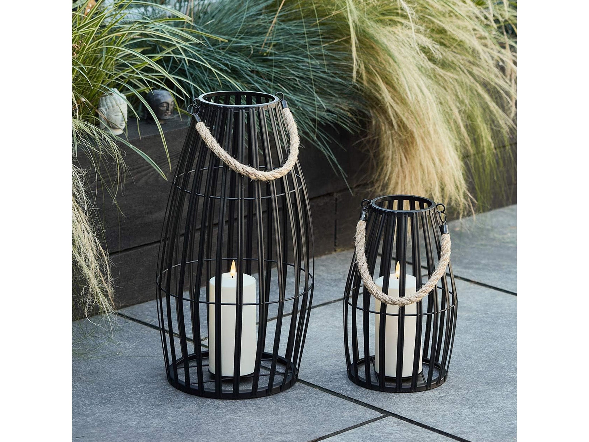 Canberra slatted outdoor lantern duo