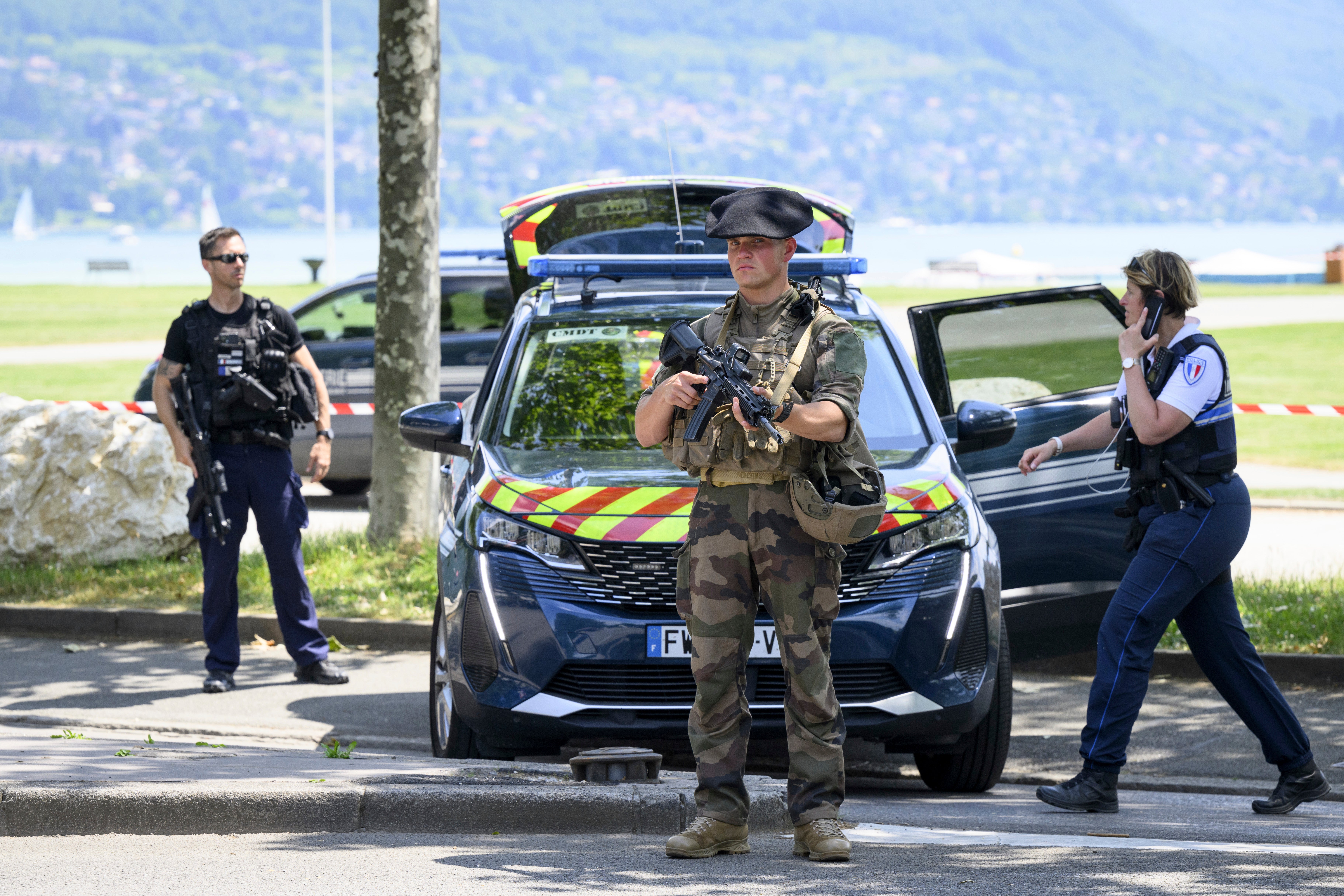 Police at the scene of the attack in the French alps