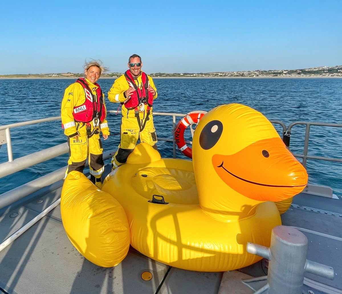 Three people rescued after large inflatable duck drifts into Bristol Channel
