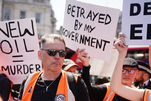 Dale Vince joins Just Stop Oil activists in central London (Aaron Chown/PA)