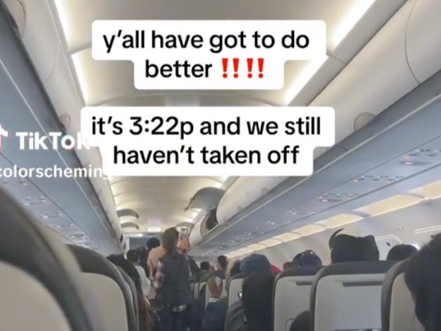 A TikTok user shared a video while trapped on a Frontier Airlines flight for hours amid wildfire smoke delays