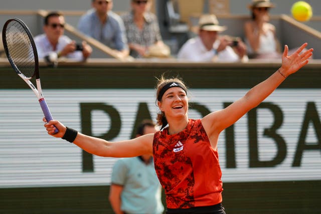 Karolina Muchova celebrates her stunning victory (Thibault Camus/AP)