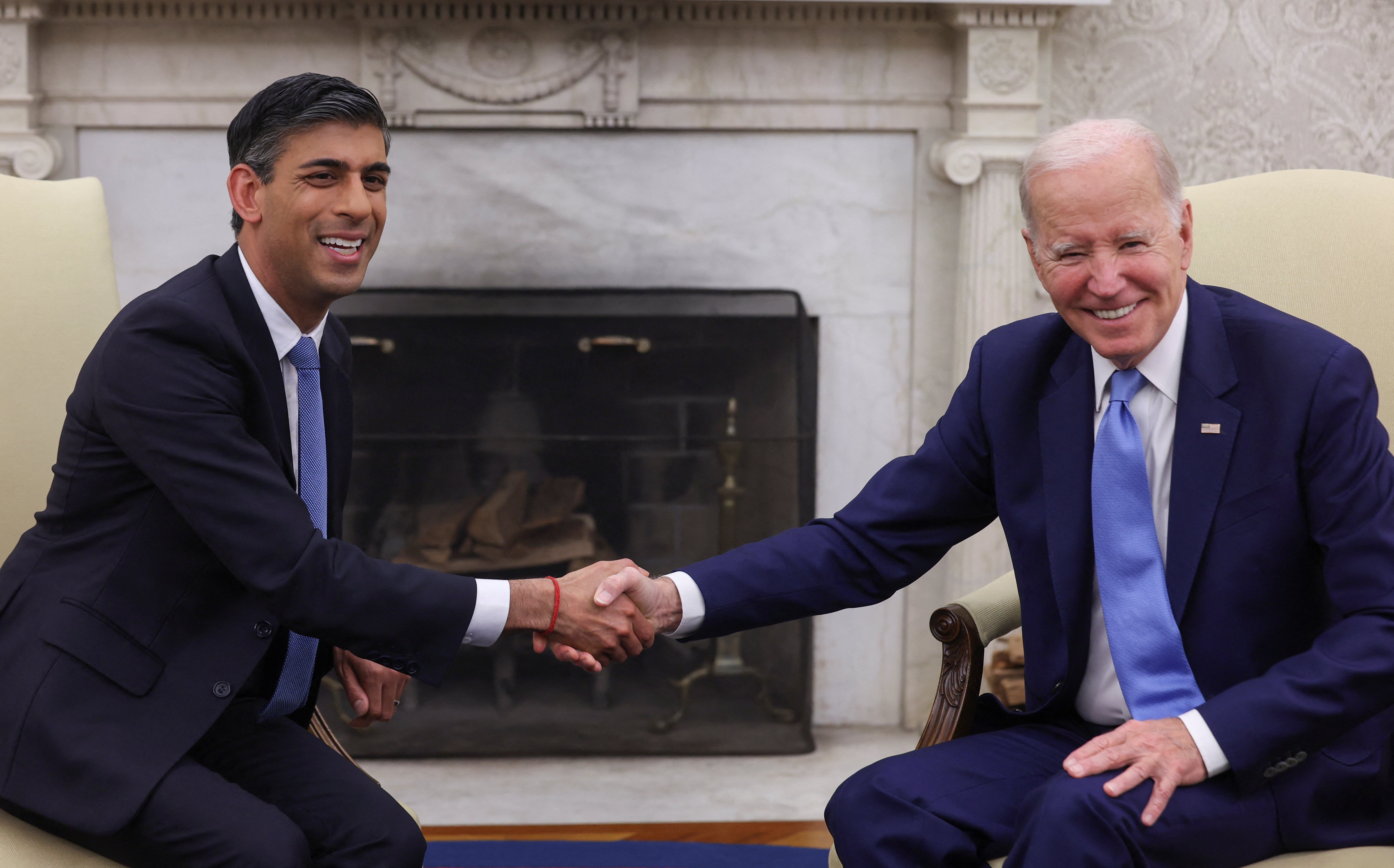 Joe Biden and Rishi Sunak in the Oval Office of the White House on Thursday