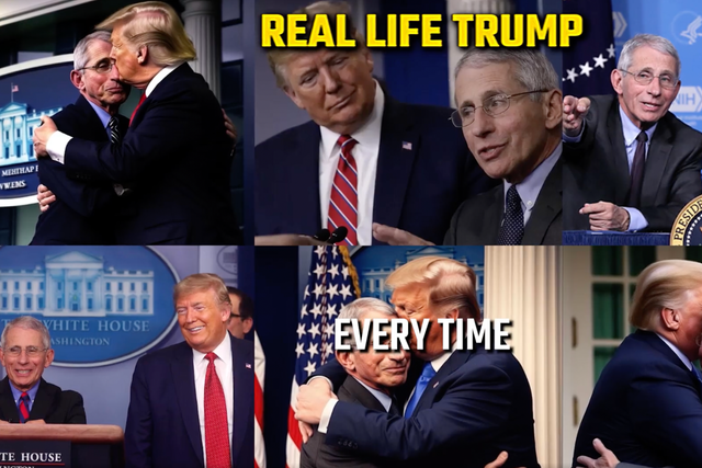 <p>An ad from the Ron DeSantis campaign that purportedly features fake AI images of former President Donald Trump and former NIAID director Anthony Fauci</p>