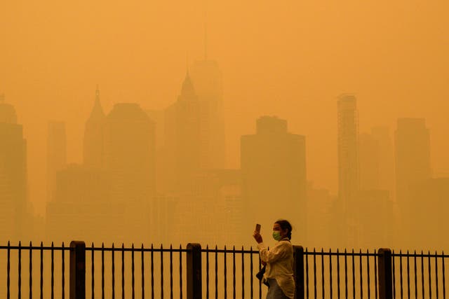 <p>New York’s skyline has turned orange as smoke from wildfires in Canada causes hazy conditions</p>