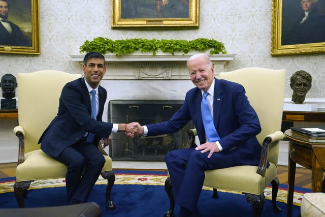 <p>Prime Minister Rishi Sunak attends a bilateral meeting with US President Joe Biden in the White House (PA)</p>