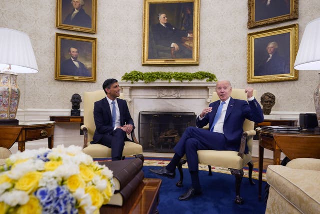 Prime Minister Rishi Sunak attends a bilateral meeting with US President Joe Biden in the White House (Niall Carson/PA)