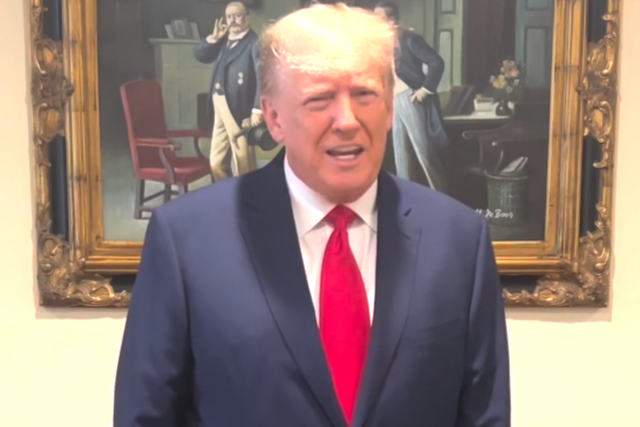 <p>Former President Donald Trump speaking in a video posted to Truth Social as he prepares to be indicted on June 8, 2023</p>