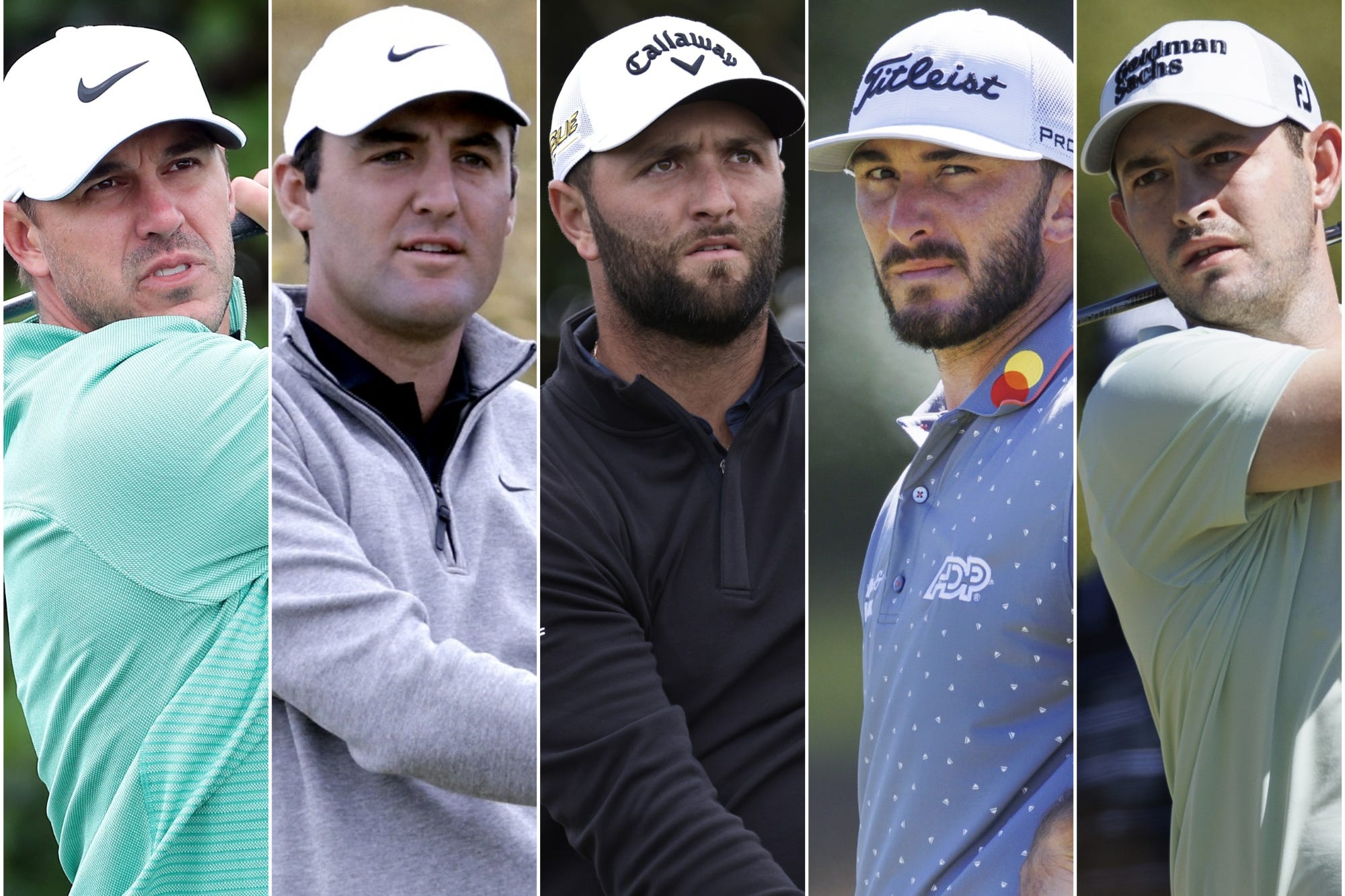 Brooks Koepka (left to right), Scottie Scheffler, Jon Rahm, Max Homa and Patrick Cantlay (Niall Carson/Richard Sellers/Steve Welsh/PA)