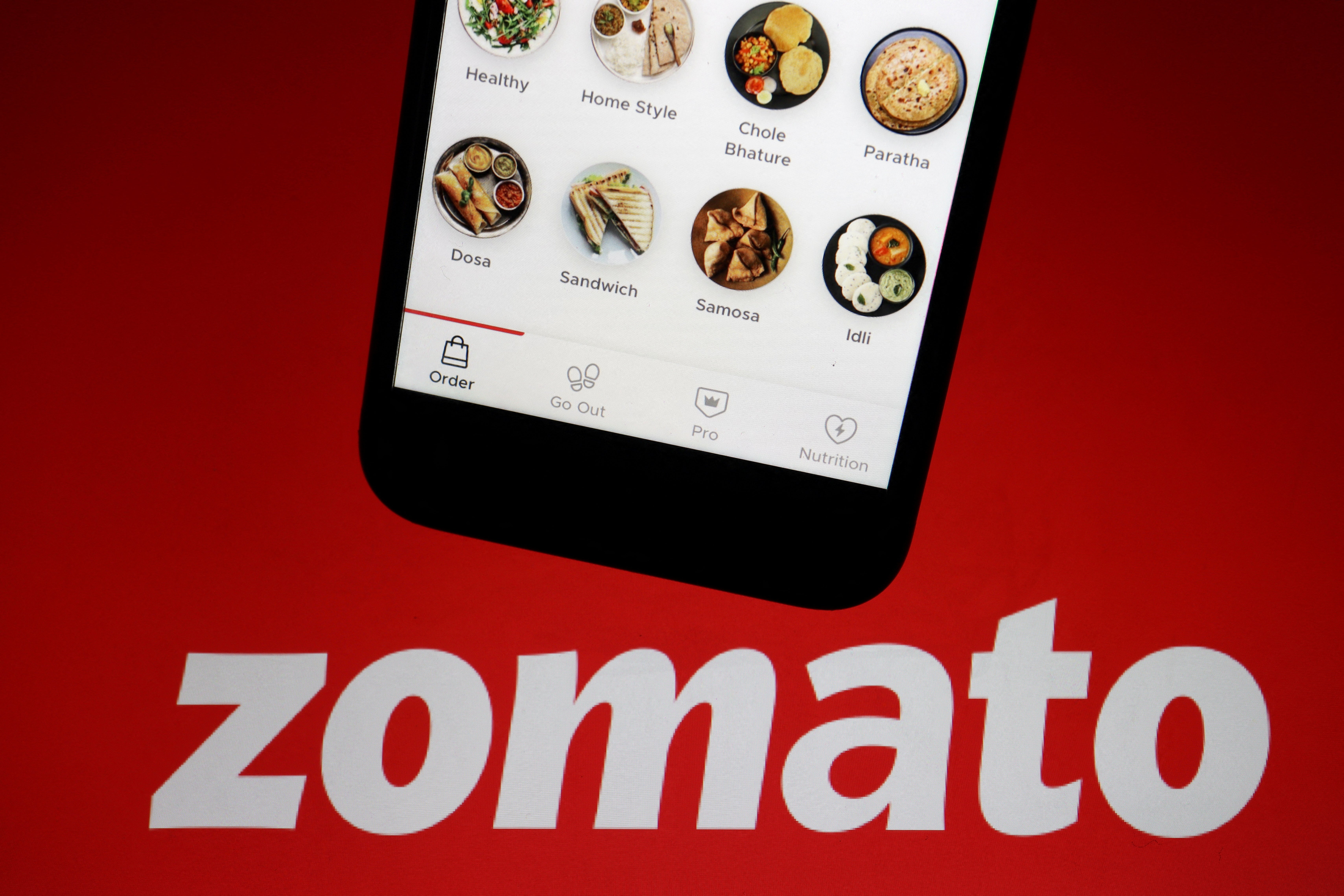 File: Illustration picture of Indian food delivery company Zomato