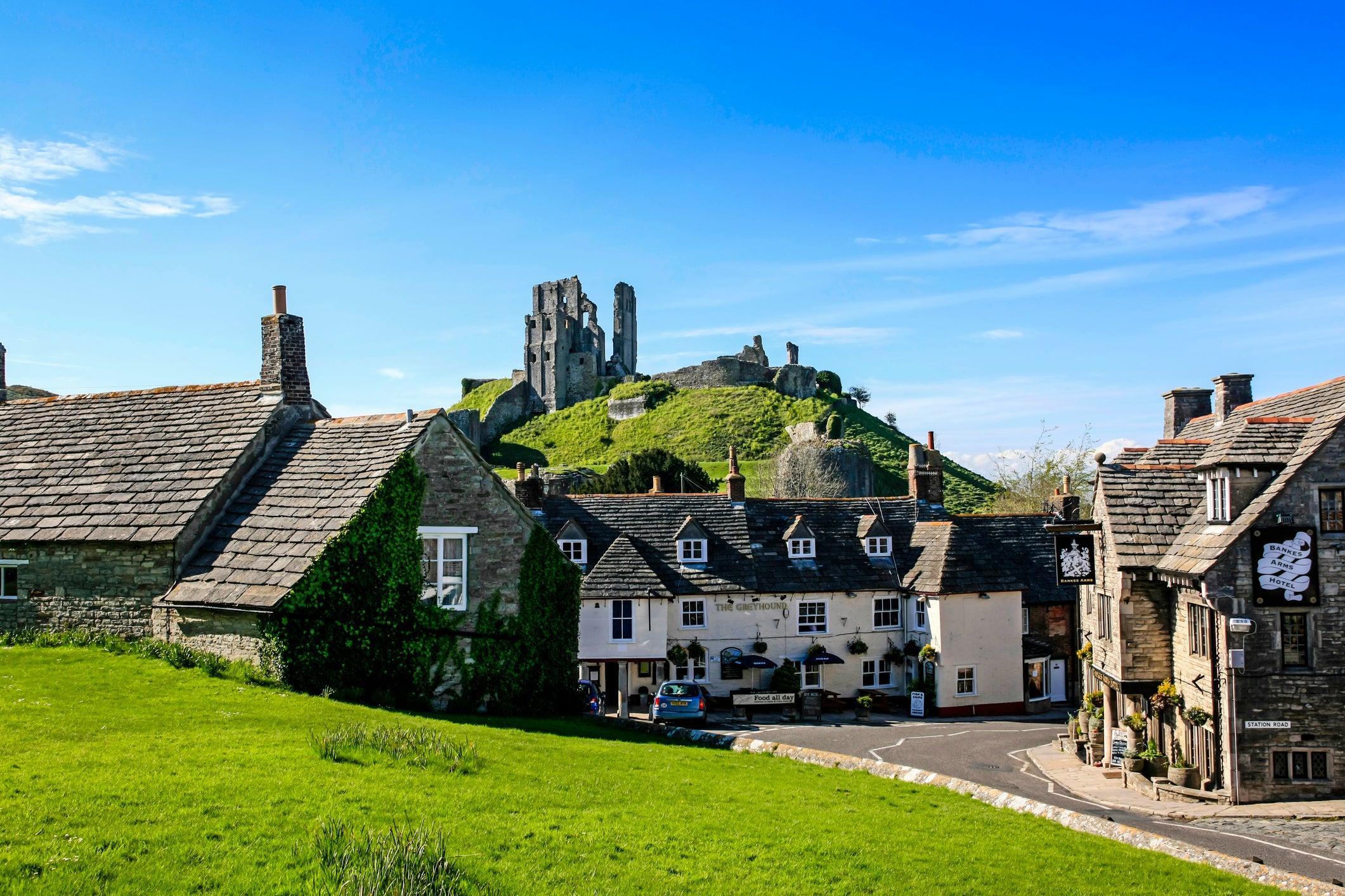 The ruins of Corfe Castle overlook the quintessentially English village of Corfe