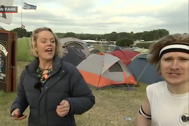 <p>‘BBC Breakfast’ broadcast is interrupted by a festivalgoer</p>