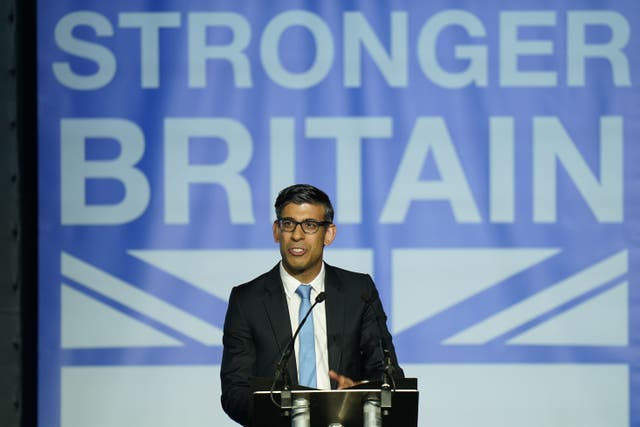 Rishi Sunak speaks during the Northern Research Group conference in Doncaster (Danny Lawson/PA)