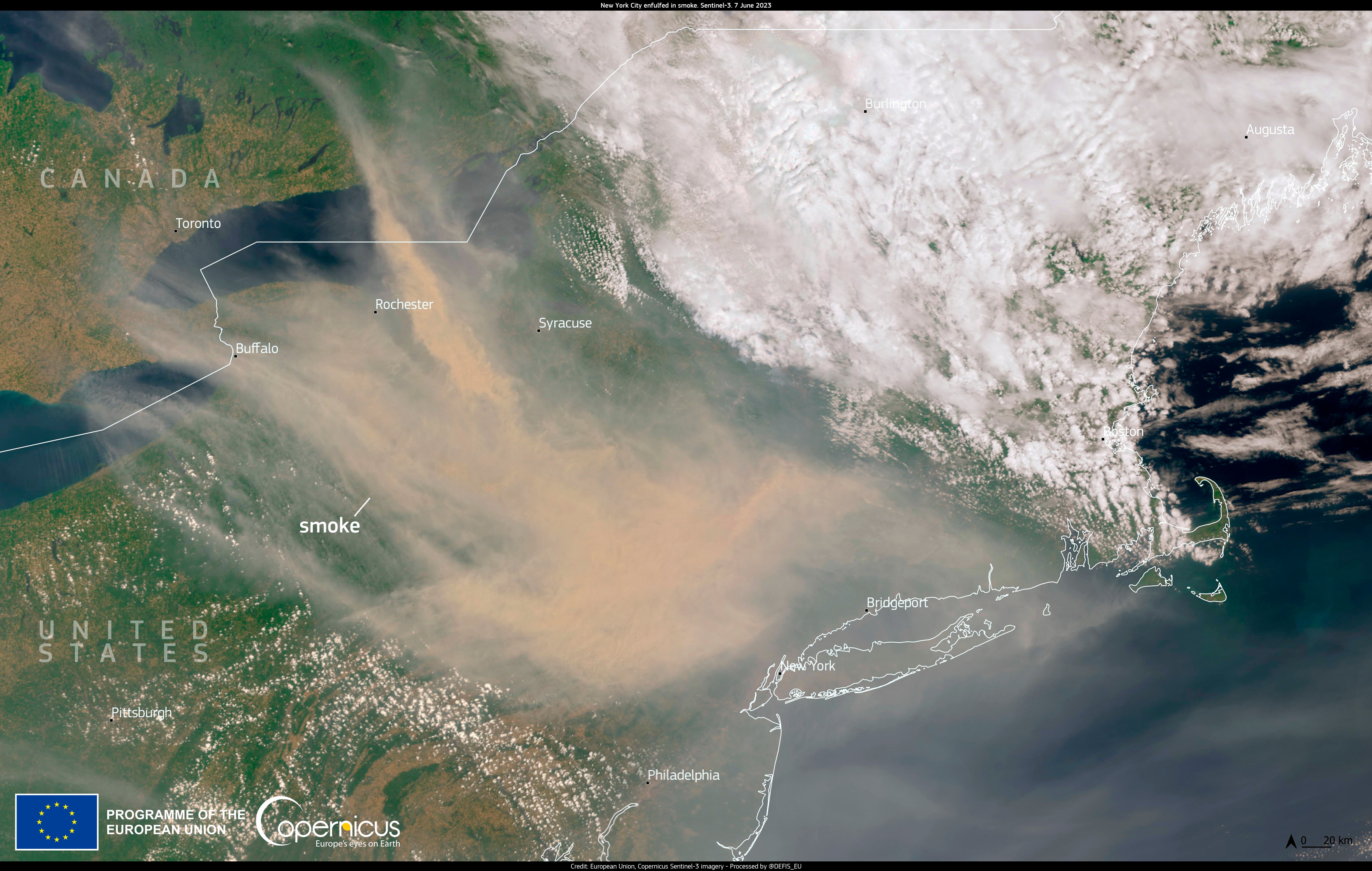 Plumes from the Canadian fires drift over the East Coast