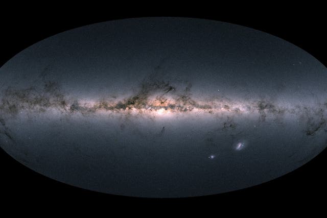 <p>The Gaia spacecraft view of the whole sky: it’s measured the motion of two billion stars</p>