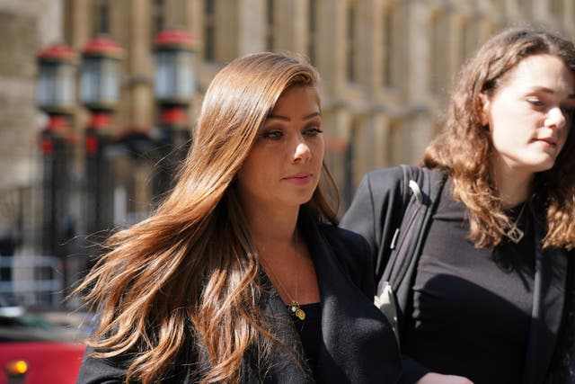 <p>Former Coronation Street actress Nikki Sanderson arrives at the Rolls Buildings in central London for her phone hacking trial against Mirror Group Newspapers</p>