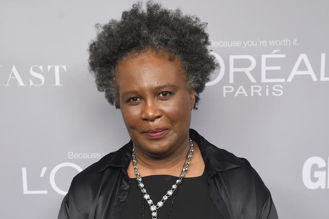 <p>Claudia Rankine poses backstage at Glamour's 2017 Women of The Year Awards at Kings Theatre on November 13, 2017</p>