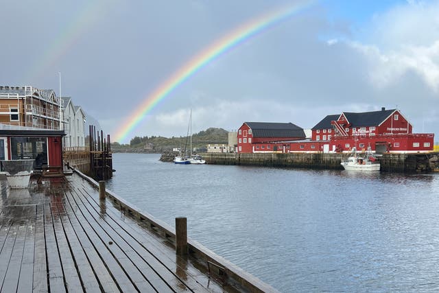 <p>Rainbow’s end: Henningsvaer in Norway’s Lofoten Islands</p>