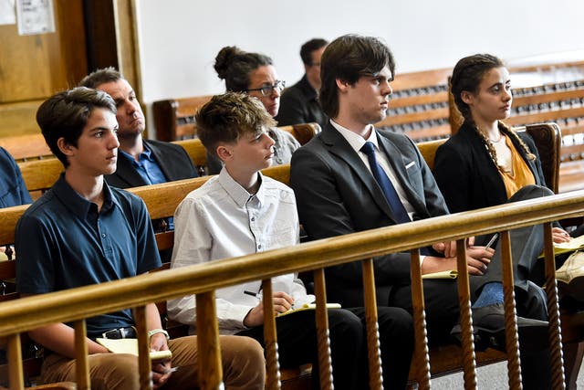 <p>Plaintiffs Mica, 14; Badge 15, Lander 18, and Taleah, 19, listen to arguments during a status hearing on May 12, 2023, in Helena, Montana, for a case that they and other Montana youth filed against the state arguing Montana officials are not meeting their constitutional obligations to protect residents from climate change. The first-of-its-kind trial begins Monday, June 12, 2023, before District Court Judge Kathy Seeley in Helena. It is scheduled to last for two weeks</p>