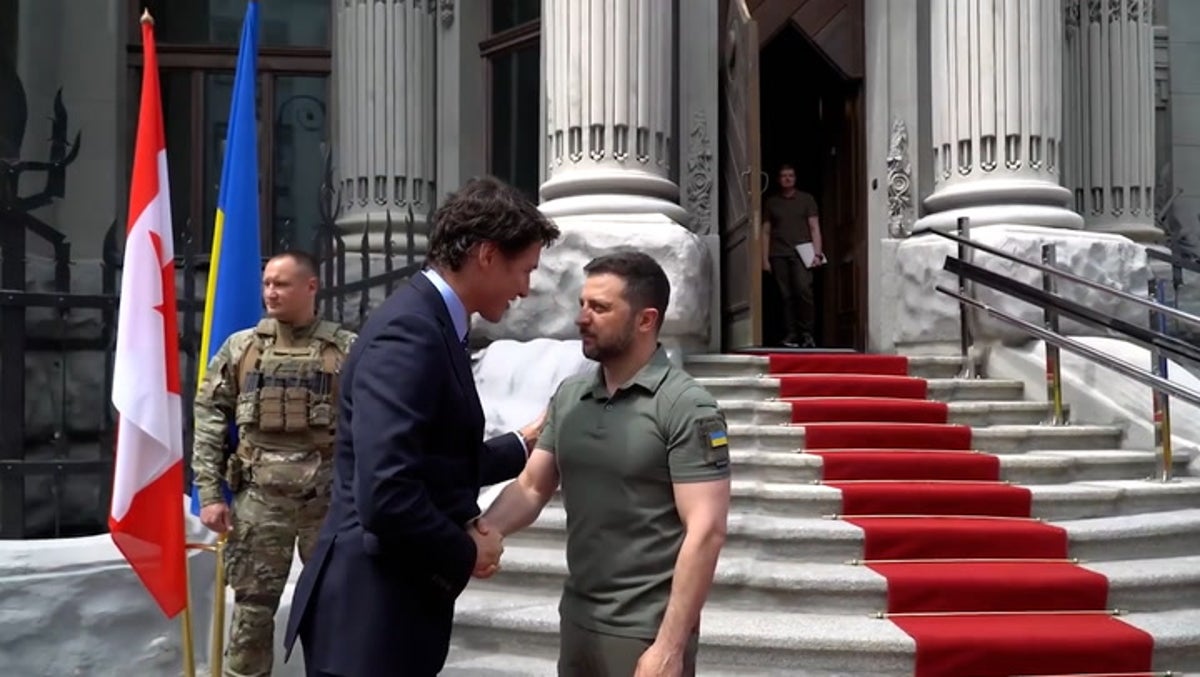 Volodymyr Zelensky welcomes Canadian prime minister Justin Trudeau for surprise Ukraine visit