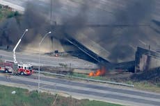 ‘The roadway is gone’: Truck fire under highway I-95 in Philadelphia causes road to collapse