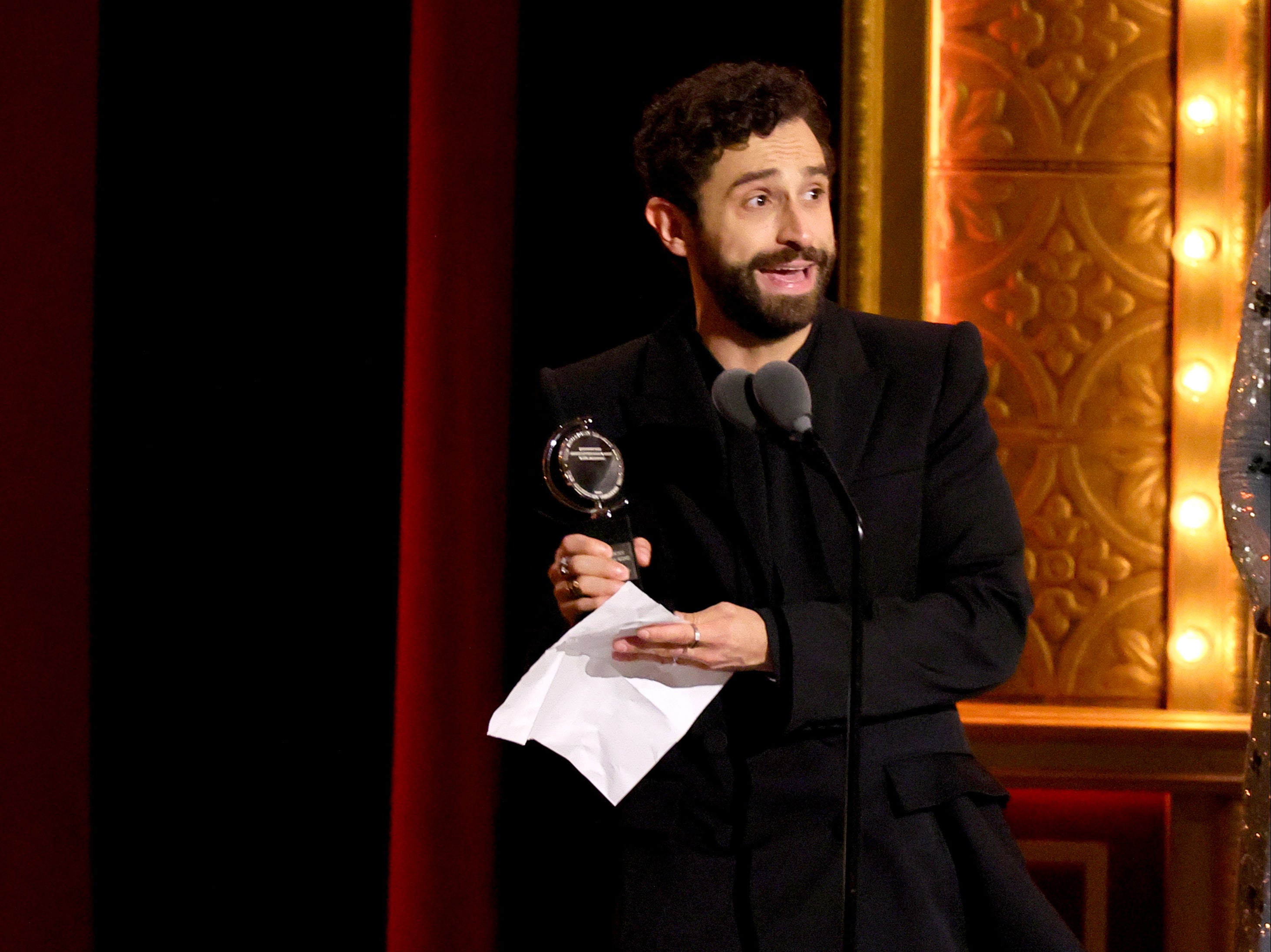 Brandon Uranowitz accepts the award for Best Featured Actor in a Play