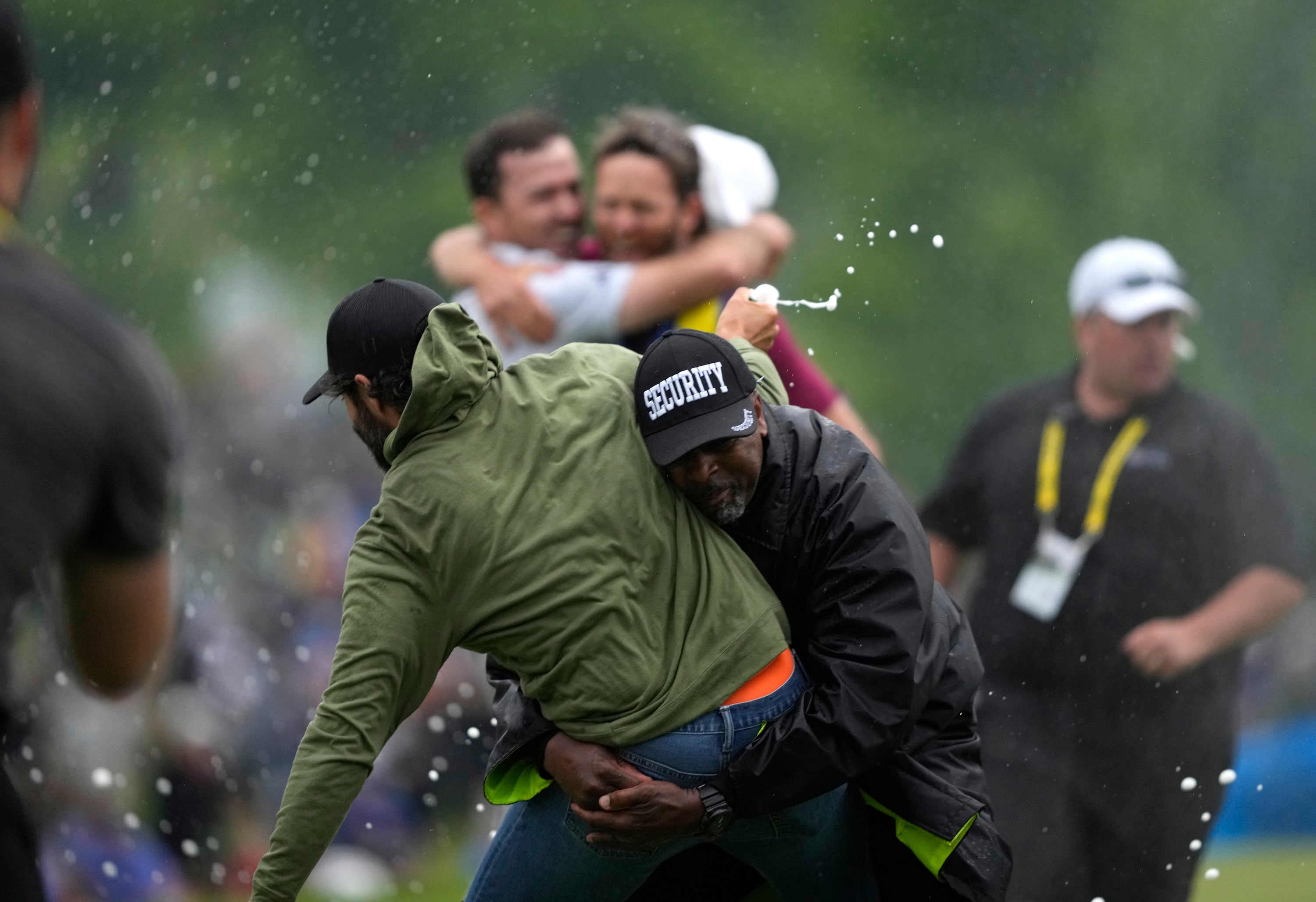 Adam Hadwin Champagne spraying Golfer Tackled By 