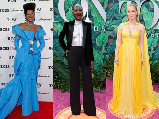 <p>From left to right: J Harrison Ghee, Lupita Nyong’o and Jessica Chastain attend the 2023 Tony Awards</p>