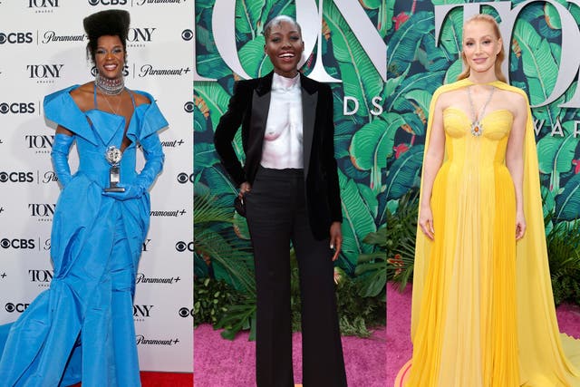 <p>From left to right: J Harrison Ghee, Lupita Nyong’o and Jessica Chastain attend the 2023 Tony Awards</p>