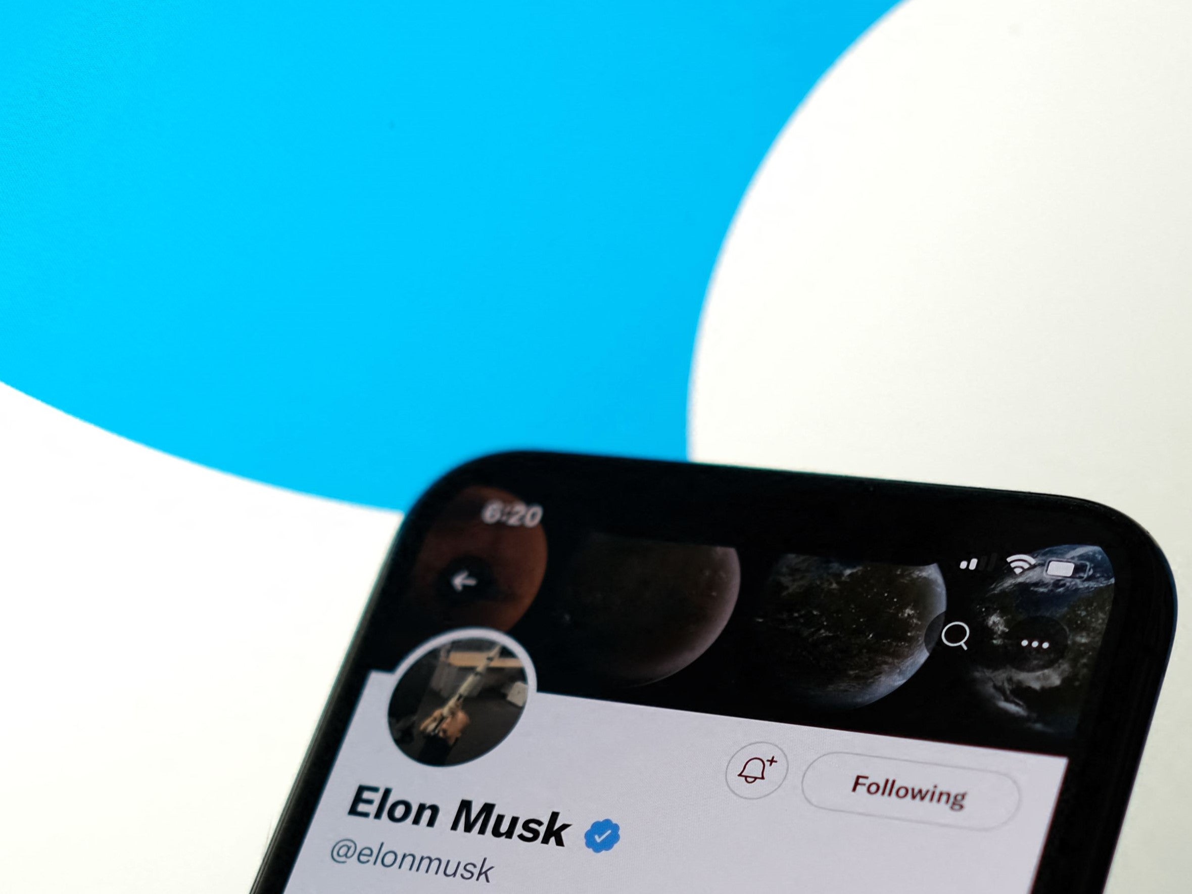 <p>Elon Musk's Twitter account displayed on a smartphone in Los Angeles, 13 May, 2022</p>