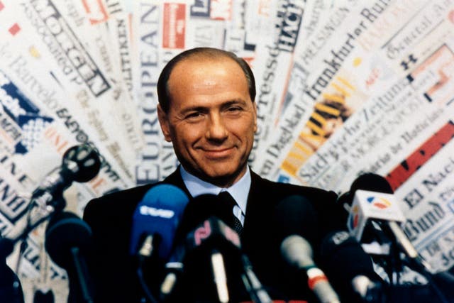 <p>Silvio Berlusconi holds a press conference announcing his debut in politics on 26 November 1993</p>