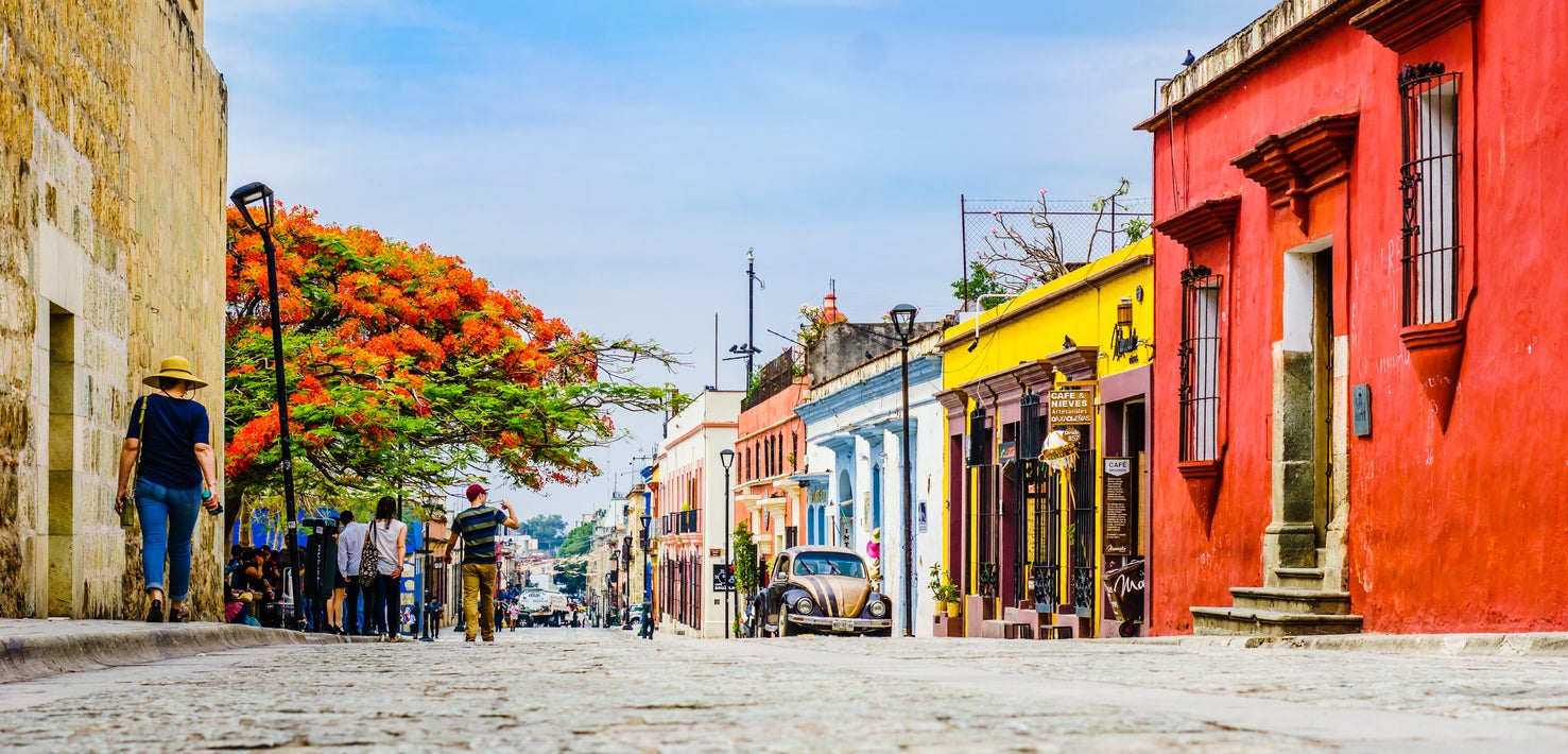 Many of the streets in Oaxaca are lined with colourful, colonial buildings