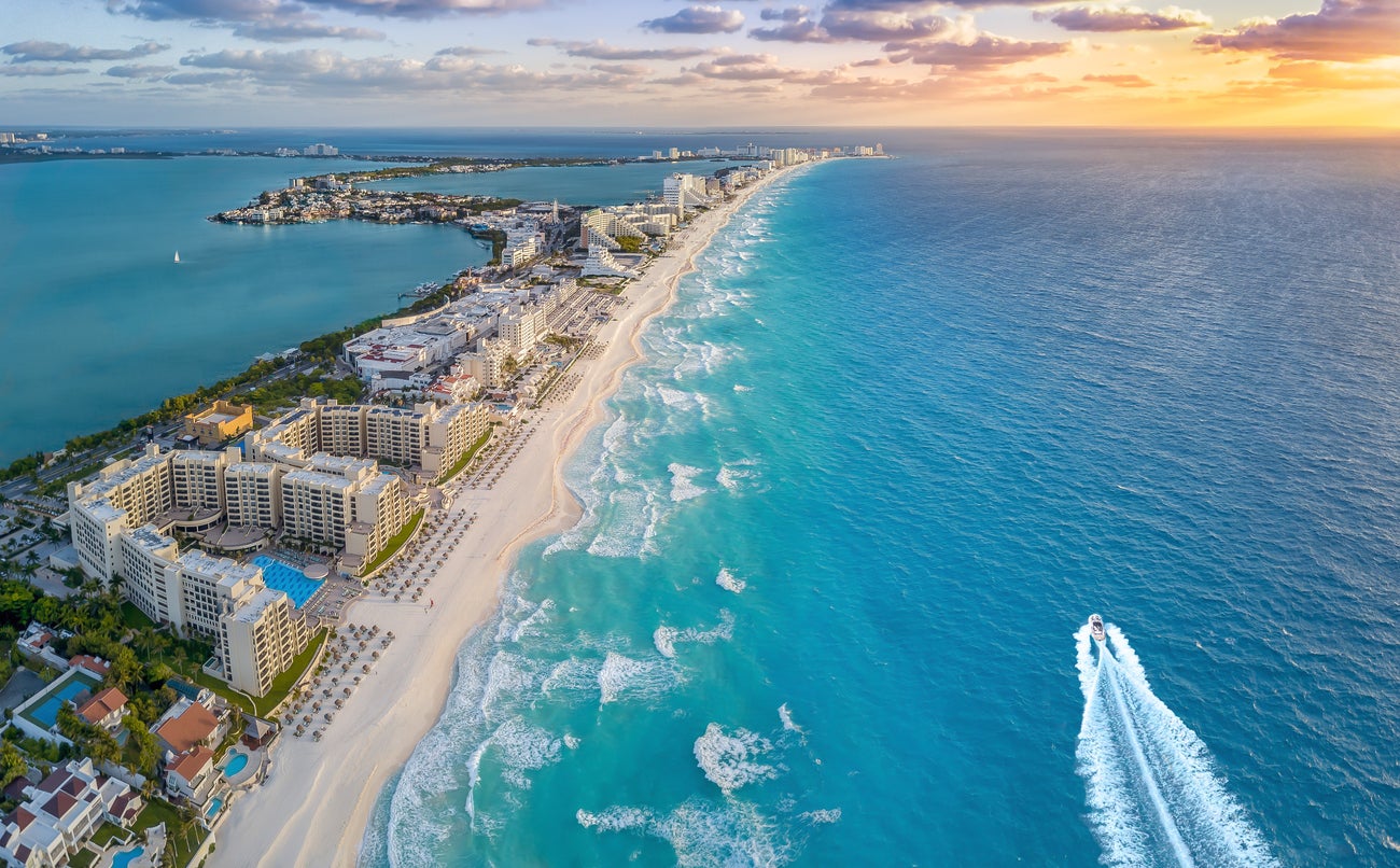 An aerial view of some of Cancun’s beaches