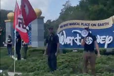 Protesters fly Nazi and DeSantis 2024 flags outside Disney World entrance