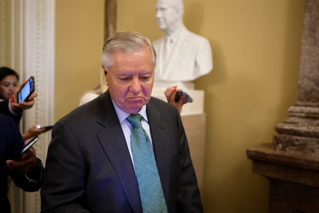 <p>Sen. Lindsey Graham (R-SC) talks with reporters in between votes at the US Capitol</p>