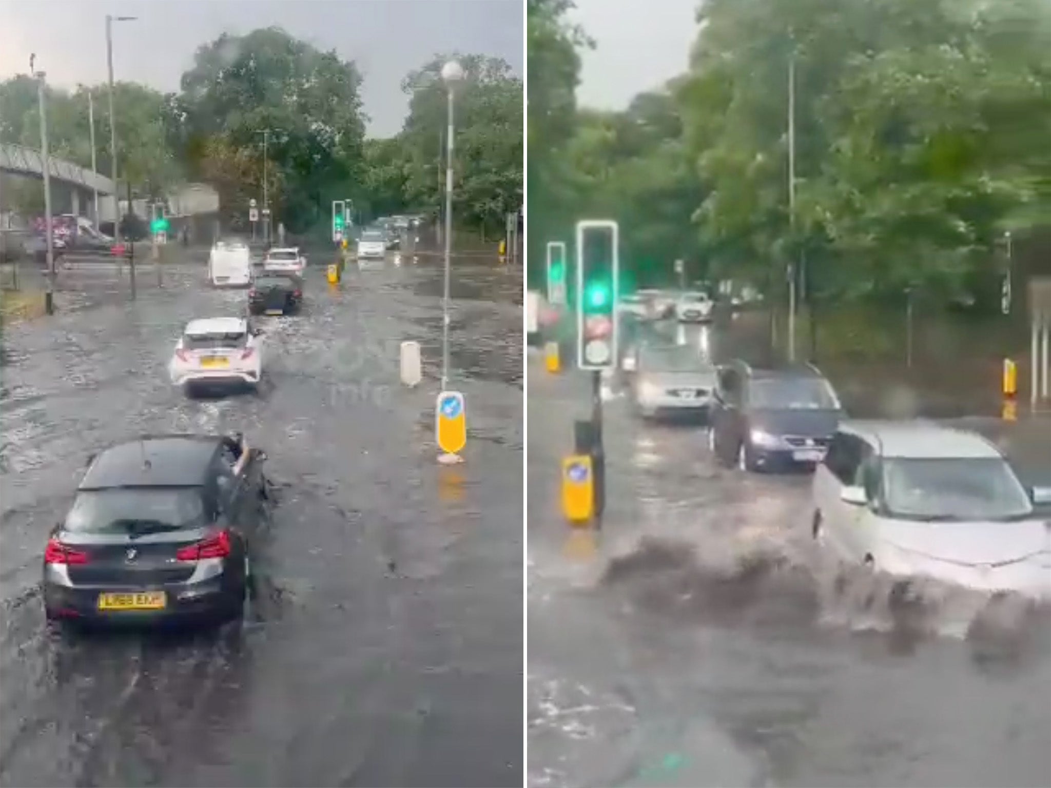 Grab of flooding on road in London on 12 June from Twitter